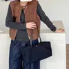 Nova Bolsa Tote de Lona e Couro com Alça Longa para o Trabalho Bolsa de Ombro Único/Axila Grande Capacidade Bolsa Tote Minimalista Relaxada