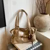Bolso Tote de Cuero con Cera de Aceite Estilo Coreano, Bolso de Hombro Grande de Alta Gama para Viajes y Uso Diario, Bolso de Hombro Portátil Sencillo de Color Sólido para Mujer