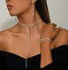 Juego de Collar y Aretes Transfronterizo Europeo y Americano para Novia Boda Simple Combinable Precioso Lujo Ligero Cadena Grabada Juego de Pedrería