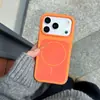 Capa de Celular Magnética de Círculo Fino Duas Cores com Furo Grande Adequada para Apple 17Promax Laranja 17 Tendência 16 Silicone Líquido 13