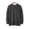 Suéter masculino de gola alta parcial, 100% lã, corte solto, espessado, trançado, plus size, business casual, camada base quente