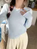 Nueva Camiseta Base Blanca para Mujer Otoño Invierno Ropa Interior Cuello Redondo Manga Larga Top de Punto Suéter Muy Bonito