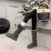 Encuentro Primer Temporada Botas de Nieve de Caña Alta Grises para Mujer Invierno Más Terciopelo Engrosadas Cálidas Zapatos de Algodón Hebilla de Cuero Suela Gruesa Aumentan la Altura Uso Bidireccional
