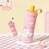 Copo térmico de aço inoxidável 316 para macaron, copo de água infantil fofo de desenho animado para estudantes, copo de chá com alça portátil e flor