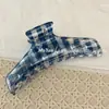 Estilo Coreano Moda Versátil Azul Xadrez Geométrico Presilha Retro High-End Grampo de Cabelo na Parte de Trás da Cabeça Presilha Tubarão