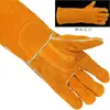 Guantes de soldar de piel de vaca engrosados resistentes a altas temperaturas anti-quemaduras largos guantes de protección laboral para soldar alargados