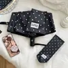 Guarda-chuva dobrável fresh de bolinhas para meninas, borracha preta, uso duplo para sol e chuva, totalmente automático, proteção solar, guarda-chuva de cápsula portátil