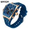 Reloj Estudiante Sanda Deportes al Aire Libre Repetición Doble Pantalla Forma de Barril para Estudiantes de Secundaria y Preparatoria Reloj Electrónico Multifuncional