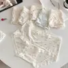 Nova calcinha estilo máscara triângulo sem costura para meninas, cintura média com renda, fina, respirável para o verão, forro de algodão puro antibacteriano, calcinha fofa