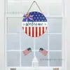 Bandera Redonda del Día de la Independencia Americana Transfronteriza Mariposa Bienvenido Letrero de Madera para Puerta Decoración Colgante para Puerta de Fiesta Aniversario