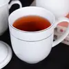 Quarto de Hotel Caneca de Cerâmica Branca Pura para Chá com Borda Dourada, Infusor de Chá e Tampa, Copo para Beber em Reuniões de Escritório