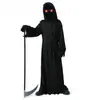 Fantasia de Halloween Infantil Terror Olho Vermelho Morte Foice Fantasma Mensageiro Sombrio Fantasma Traje de Jogar Traje Pai e Filho