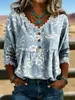 2026 Nueva Camiseta Estampada Transfronteriza de Cuello en V Top de Encaje Elegante Camisa Casual para Viajes Diarios para Mujer Verano
