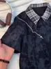 Camisa polo tie-dye transfronteiriça, conjunto masculino de verão de duas peças com camiseta xadrez de manga curta e gola virada, corte slim de meia manga