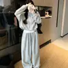 Conjunto casual de otoño holgado con cordón y manga larga para mujer, sudadera y pantalones casuales relajados de cintura alta que adelgazan, conjunto de dos piezas