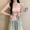 Top amarillo de manga corta con cuello en V para mujer, atuendo de verano dopamina único y hermoso para salidas del Día del Trabajo y sesiones de fotos, camiseta brillante