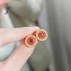 Pendientes Medievales de Rubí Hueco Diamante Rojo Rosetón Pendientes de Diamante de Alta Gama Resistentes Estilo Palacio