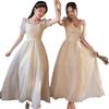 Vestido de Dama de Honor Champagne 2025 Nuevo Boda Petite Grupo Hermana Vestido de Graduación Estudiantil Falda Femenino Otoño Estilo Largo