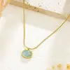 Collar Colgante Oval Geométrico de Acero de Titanio con Piedra Ojo de Gato Azul Joyería de Moda