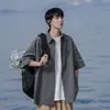 Camisa de Manga Curta Crock Masculina Verão Estilo Japonês Retro Solta Casual Meia-manga Estilo Americano Bandido Bonito Moda Marca Jaqueta
