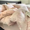 Juego de ropa de cama de cuatro piezas de gasa de doble capa de algodón puro de 60 hilos, juego de tres piezas de lujo ligero de hilo teñido 100% algodón, funda de edredón y sábana de alta gama para dormitorio