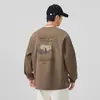 Camiseta Estampada de Manga Longa de Algodão Puro de Alta Qualidade para Homens, Novo Estilo de Primavera Solta Casual Camisa Básica Retro Americana