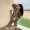 Pijama Derong para Mujer Otoño e Invierno Nuevo Cardigan Estampado de Leopardo Solapa Engrosado Alta Calidad Holgado Conjunto de Ropa para el Hogar de Pareja