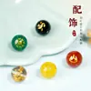 Ágata natural roja, amarilla, verde, estampado de oro a doble cara, cinco elementos, cuentas sueltas, oro, madera, agua, fuego, tierra, cuentas redondas para pulseras de cuentas DIY, en stock