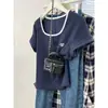 Camiseta Feminina de Manga Curta, Gola Quadrada Color Block, 100% Algodão, Nova Moda 2026, Peça Versátil e Estilosa para o Verão