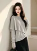 Suéter de punto vintage y deslumbrante color café, con hombros descubiertos y manga larga para mujer, nueva colección otoño/invierno 2026, top chic y elegante