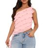 Camiseta de Hombro Caído Ins Venta Caliente Celebridad de Internet Europea y Americana de un Solo Hombro con Volantes Color Liso Corta Elegante Camiseta de Hombro Caído Su3745