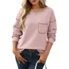 Outono/Inverno 2026 Novo Cruzamento Amazon Feminino Cor Sólida Gola Redonda Bolso Casual Caimento Solto Camiseta