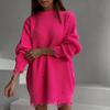 Suéter de Malha Vestido Tricotado Feminino Manga Longa Gola Redonda Agulha Grossa Barra Irregular Outono e Inverno Europeu e Americano Transfronteiriço