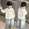 Camiseta de Manga Larga Base Casual Versátil Bonita de Algodón Puro para Niños Suelta para Niños Medianos y Grandes Primavera y Otoño Nueva