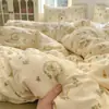 Algodón Lavado Hilo de Doble Capa Juego de Cama de Cuatro Piezas Estilo Princesa Funda de Edredón de Algodón Algodón Puro Algodón Tejido Juego de Cama de Tres Piezas Sábanas de Cama