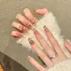 Série W Yihe [Diamante Escarlate] Gradiente Rosa Nude Diamante Dourado Unhas Vestíveis Feitas à Mão Manicure Clareadora Strass de Luxo Leve