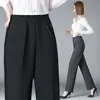 Pantalones de Mujer para Primavera y Otoño, Nuevos Pantalones Rectos de Cintura Alta, Pantalones Grises Sueltos Casuales de Talla Grande para Mujeres de Mediana Edad y Mayores