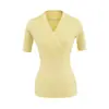 Nueva Camiseta Básica de Punto con Cuello en V Cruzado, Top Ajustado de Manga Corta y Cintura Alta para Mujer, Camiseta Corta de Seda de Hielo para Mujer Verano