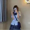 Camisa Jk de Manga Curta Xiaolan Uniforme Azul Água Camisa Branca Plissada Sanfonada Estilo Preppy de Verão Pele de Cachorro Feminina