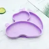 Plato de Cena de Silicona Nuevo Producto Transfronterizo Ardilla Ciervo Sika Vajilla Infantil Cuadrado Engrosado Tres Compartimentos Plato de Cena Infantil de Silicona