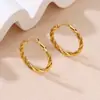 Moda Japonesa y Coreana Acero de Titanio Tres Hilos Trenzados Retorcidos Aretes para Mujer Distintivos Exagerados Textura Espiral Redondo Aro de Oreja Aretes