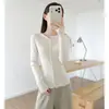 Suéter de punto fino 100% lana de oveja color blanco roto para mujer, cárdigan de nuevo diseño 2026 para otoño