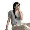 Estilo Chic Coreano 2026 Nuevo Principio de Primavera y Otoño Suave de Punto de Manga Corta Abullonada de un Solo Botón para Mujer