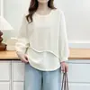 Especial2026 Tallas Grandes para Mujer Otoño Nuevo Diseño de Moda Hueco Patchwork Falso Dos Piezas Top 0720