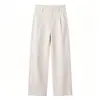 Calça de Algodão Cor Dourado Titânio Perna Reta Feminina Outono/Inverno 2026 Nova Cintura Alta Solta Macia Aderente Caimento Antirrugas Não Precisa Passar Casual Calça de Perna Larga