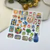 Nueva colección estética de dibujos animados dorada y roja de seis pegatinas en relieve para journaling, decoración de fundas de teléfono y materiales de bricolaje