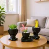 Vasos de Plantas Suculentas Nórdicos, Vasos de Flores de Vinil Simples e Criativos, Decoração de Mesa de Escritório, Plantas Pequenas em Vasos Preguiçosas Preto e Branco