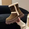 Botas de Nieve de Moda Retro para Mujer 2026 Nuevo Estilo de Invierno, Forradas de Felpa, Engrosadas, Cálidas, Zapatos de Algodón del Noreste, Botas de Algodón Peludas de Media Pantorrilla