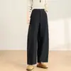 Calça de Trabalho Feminina sob Medida Outono 2026, Perna Larga, Cintura Alta, Drapeada, Bolsos Grandes, Casual, Solta, Emagrecimento, Perna Reta