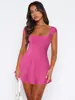 Vestido Corto Sexy Ajustado de Moda Europea y Americana Y2K Transfronterizo con Diseño de Espalda Descubierta con Lazos, Vestido de Un Solo Paso Puro Deseo